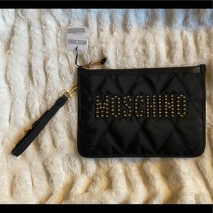 Moschino Studded Logo Quilted Clutch